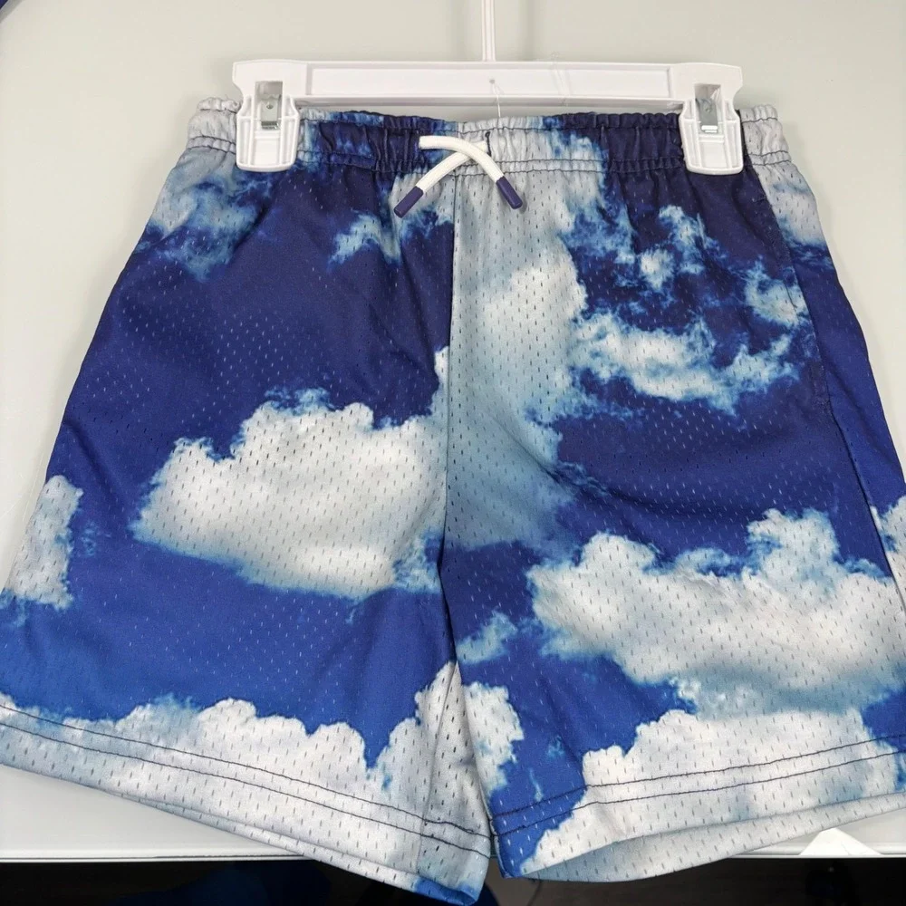 Stitch & Stone Kids Size 7 Blue Cloud Print Mesh Shorts T-Shirt Swim Set NEW